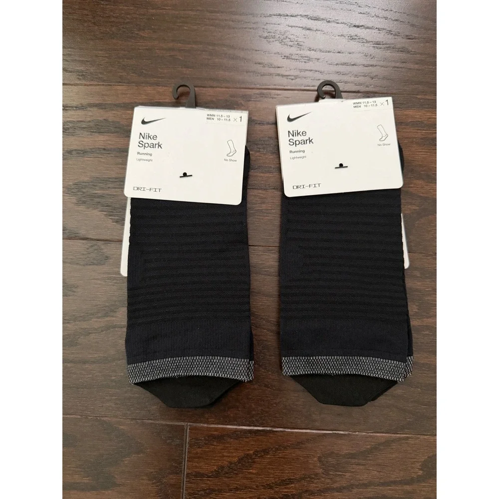 2PK Nike Spark Lightweight Running No Show Socks Black DA3589-010 Mens 10-11.5